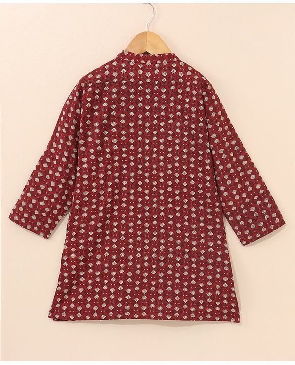 Babyhug Cotton Woven Full Sleeves Ethnic Printed Kurta & Dhoti Set - Maroon