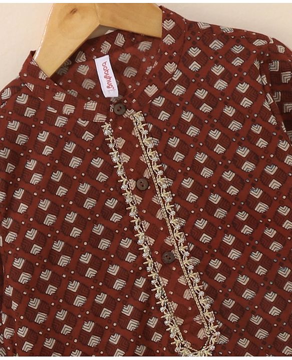 Babyhug Cotton Woven Full Sleeves Ethnic Printed Kurta & Dhoti Set - Maroon