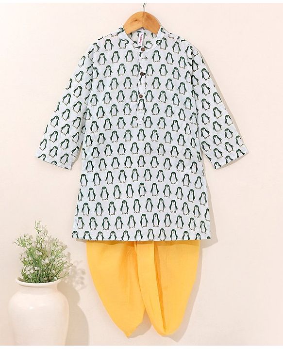 Babyhug Full Sleeves Kurta and Dhoti Set Penguin Print- Off White