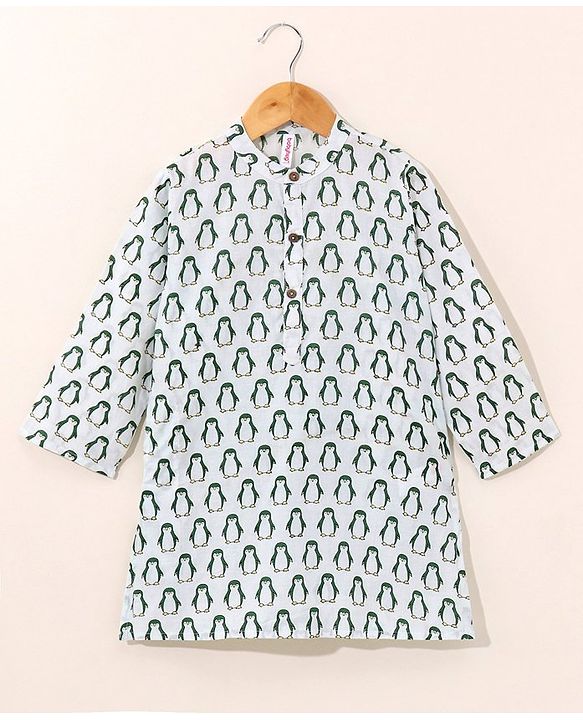 Babyhug Full Sleeves Kurta and Dhoti Set Penguin Print- Off White
