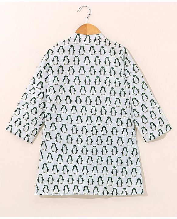 Babyhug Full Sleeves Kurta and Dhoti Set Penguin Print- Off White
