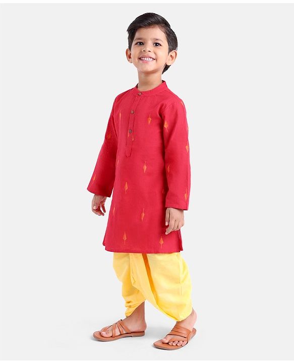 Babyhug  Full Sleeve Handloom Design Kurta Dhoti Set- Red