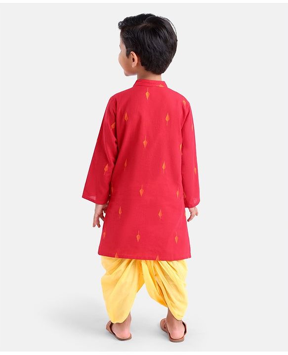 Babyhug  Full Sleeve Handloom Design Kurta Dhoti Set- Red