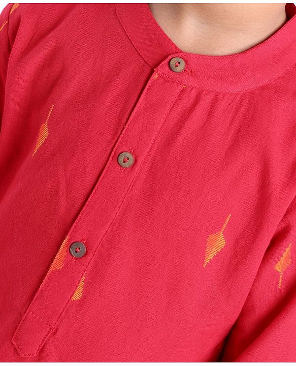 Babyhug  Full Sleeve Handloom Design Kurta Dhoti Set- Red