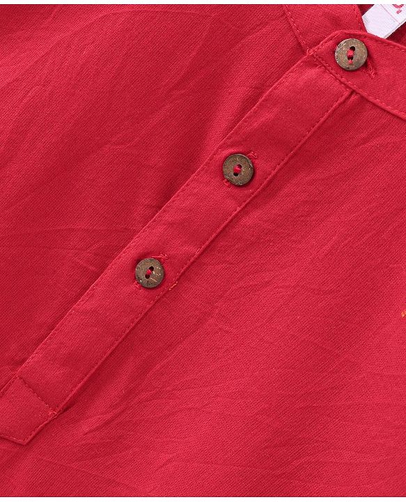 Babyhug  Full Sleeve Handloom Design Kurta Dhoti Set- Red