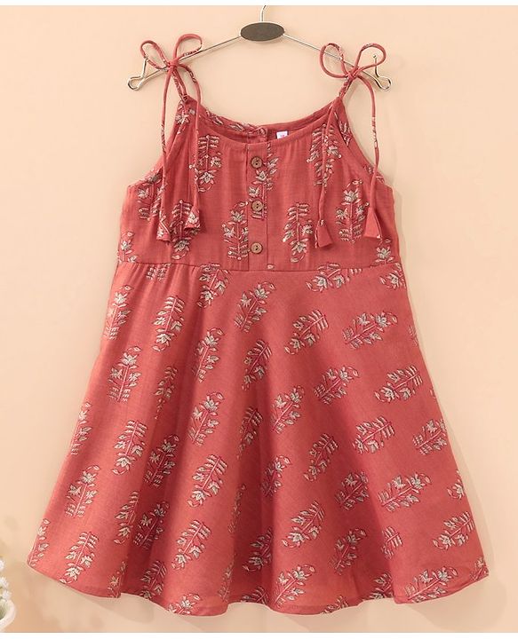 Babyhug Sleeveless Ethnic Dress Floral Print- Rust