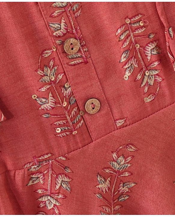 Babyhug Sleeveless Ethnic Dress Floral Print- Rust