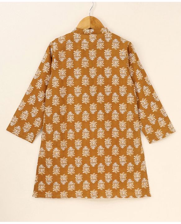 Babyhug Full Sleeves Kurta Pyjama Set Floral Print - Orange