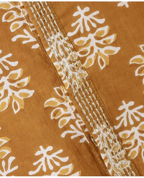 Babyhug Full Sleeves Kurta Pyjama Set Floral Print - Orange