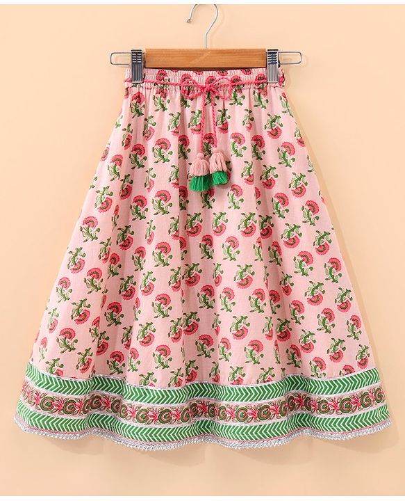 Babyhug Three Fourth Sleeves Choli & Lehenga With Dupatta Floral Print- Pink