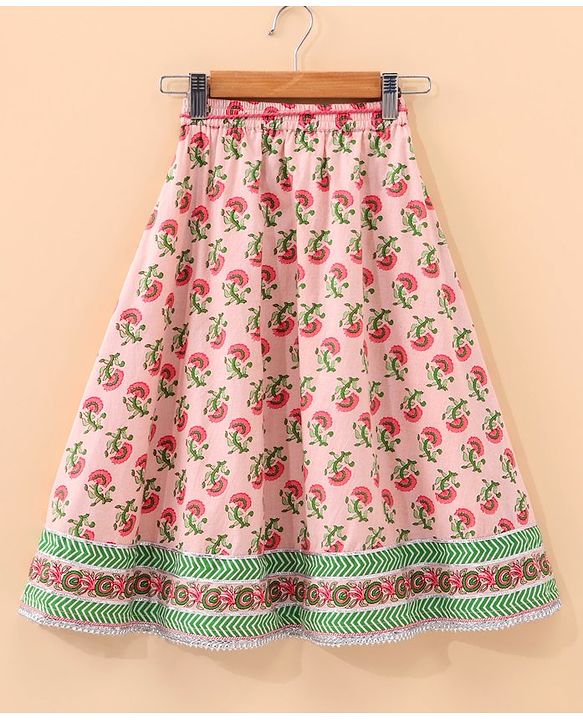Babyhug Three Fourth Sleeves Choli & Lehenga With Dupatta Floral Print- Pink