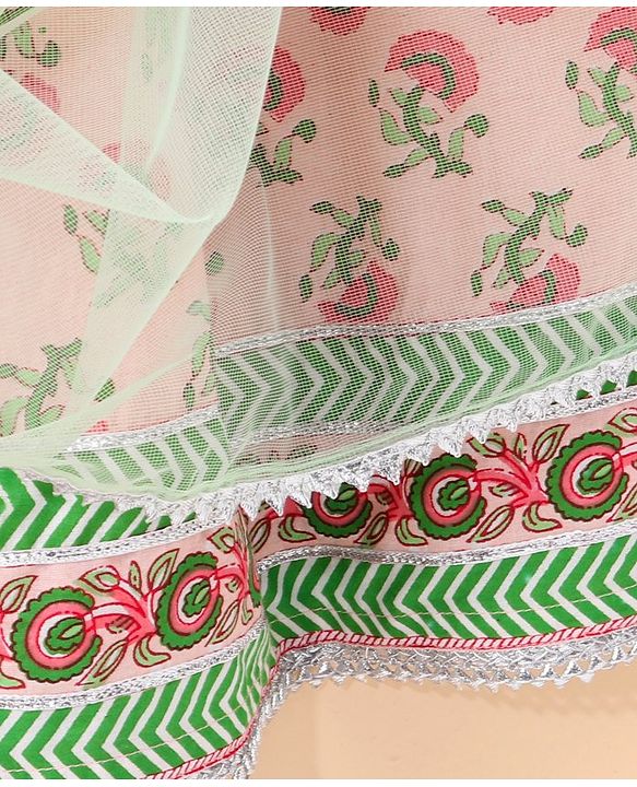 Babyhug Three Fourth Sleeves Choli & Lehenga With Dupatta Floral Print- Pink