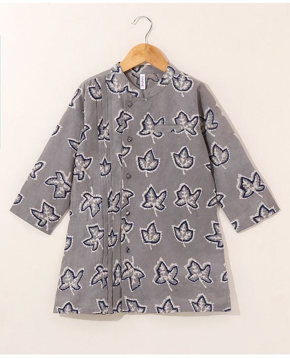 Babyhug Full Sleeves Cotton Kurta & Pyjama Set Printed- Grey