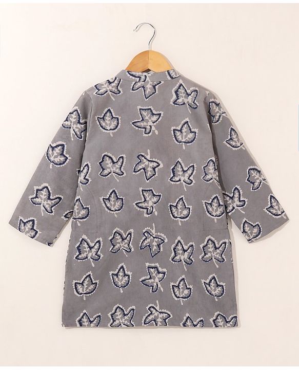 Babyhug Full Sleeves Cotton Kurta & Pyjama Set Printed- Grey