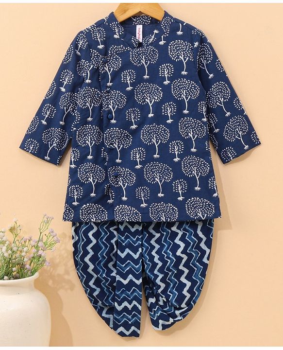 Babyhug Full Sleeves Kurta and Dhoti Set Printed - Indigo