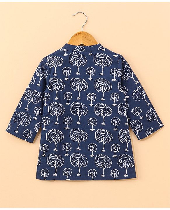 Babyhug Full Sleeves Kurta and Dhoti Set Printed - Indigo