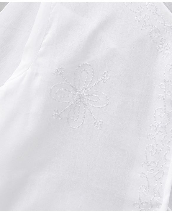Babyhug Cotton Full Sleeves Kurta and Dhoti Set with Embroidery Solid Colour - Off White