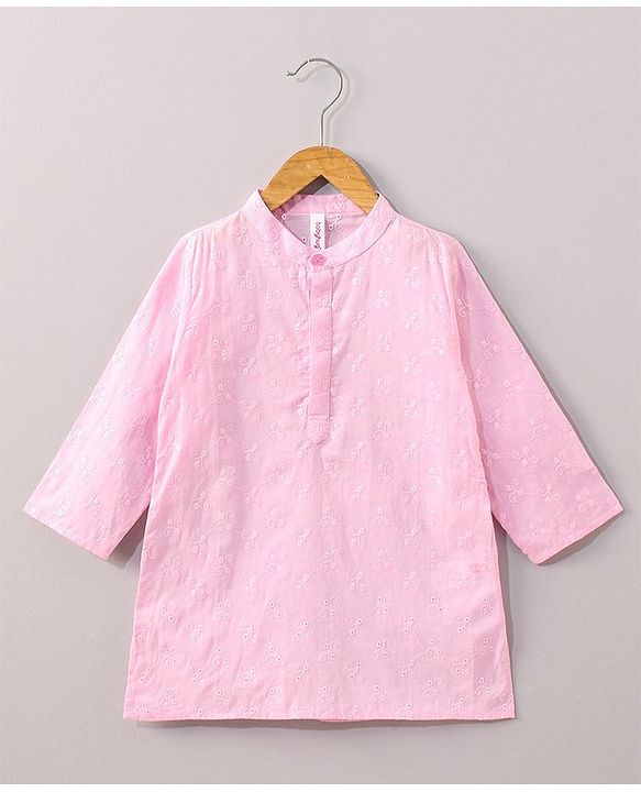 Babyhug Full Sleeves Kurta Dhoti Set with Embroidery - Pink