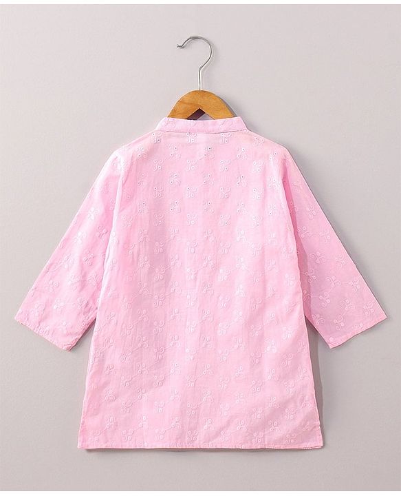 Babyhug Full Sleeves Kurta Dhoti Set with Embroidery - Pink
