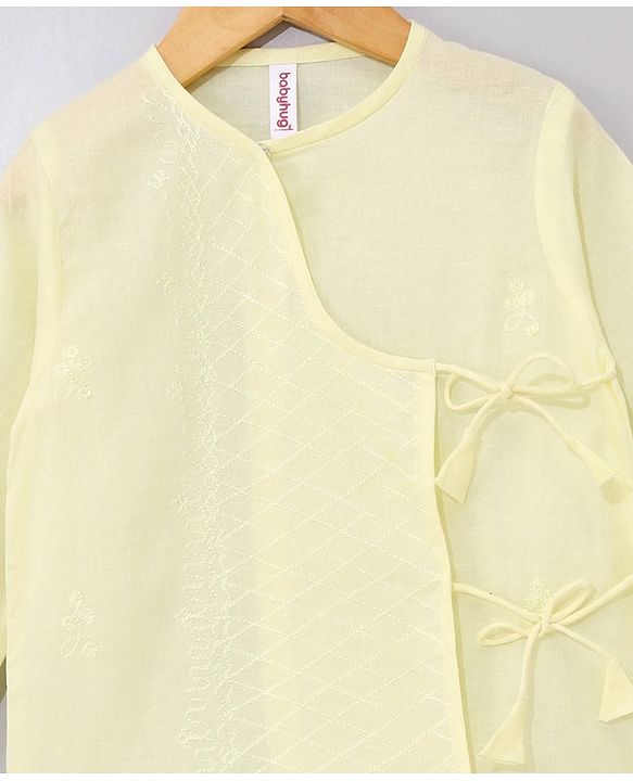 Babyhug Cotton Woven Full Sleeves Embroidery Kurta & Dhoti Set - Yellow