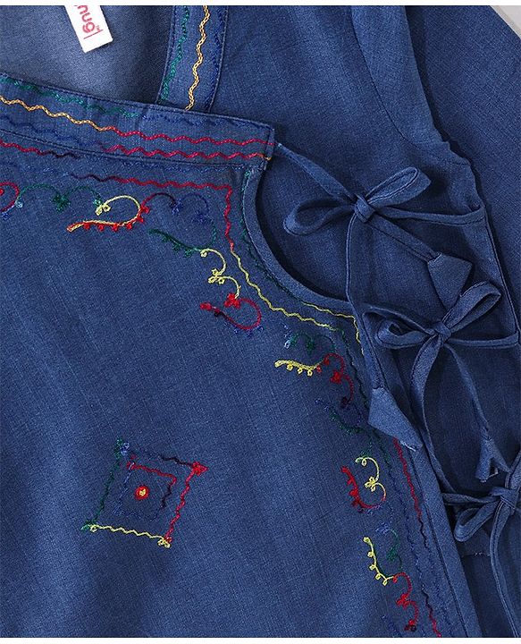 Babyhug Cotton Full Sleeves Kurta and Dhoti Set with Embroidery Solid Colour - Denim Blue