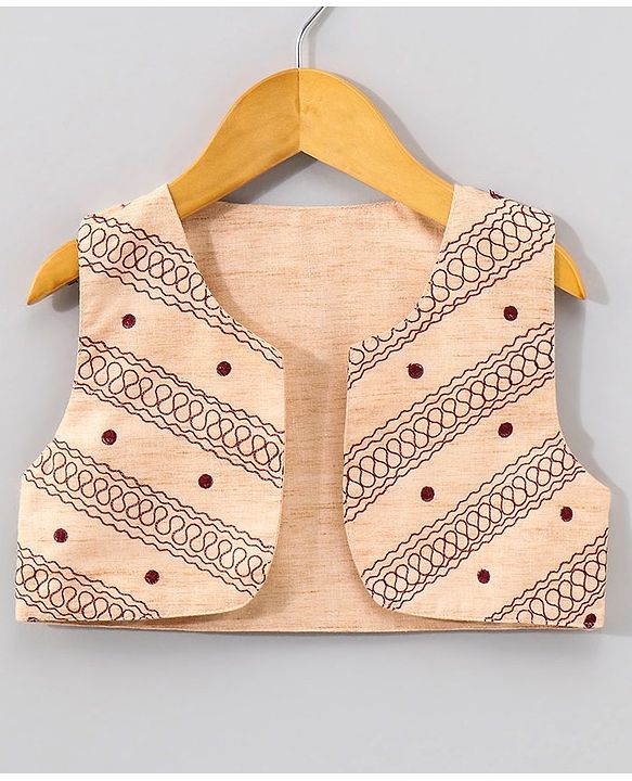 Babyhug Full Sleeves Kurta & Dhoti Set with Waist Coat Ethnic Print - Off Beige