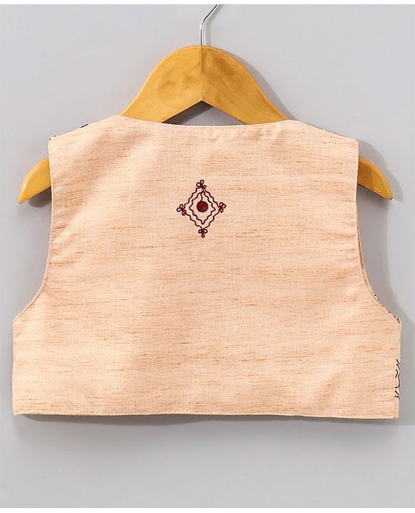 Babyhug Full Sleeves Kurta & Dhoti Set with Waist Coat Ethnic Print - Off Beige