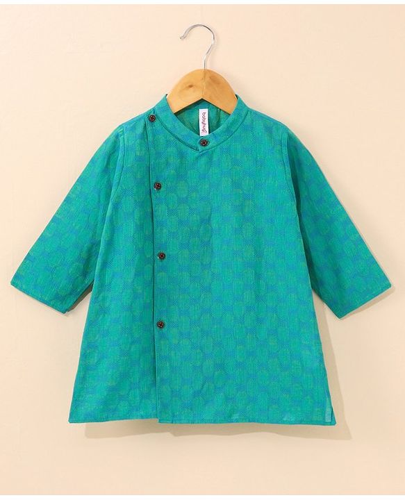 Babyhug Cotton Woven Full Sleeves Ethnic Printed Kurta & Dhoti Set - Rama Green