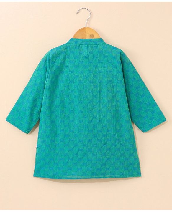 Babyhug Cotton Woven Full Sleeves Ethnic Printed Kurta & Dhoti Set - Rama Green