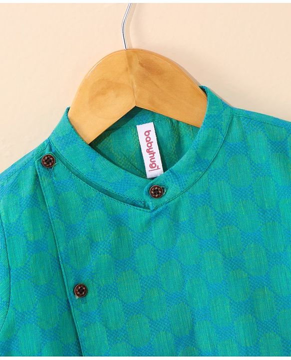 Babyhug Cotton Woven Full Sleeves Ethnic Printed Kurta & Dhoti Set - Rama Green