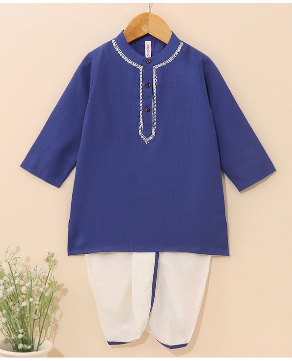 Babyhug Full Sleeves Solid Colour Kurta & Dhoti - Royal Blue White