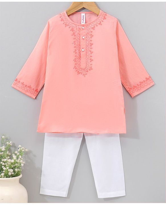 Babyhug Full Sleeves Kurta & Pyjama Set Embroidered - Peach
