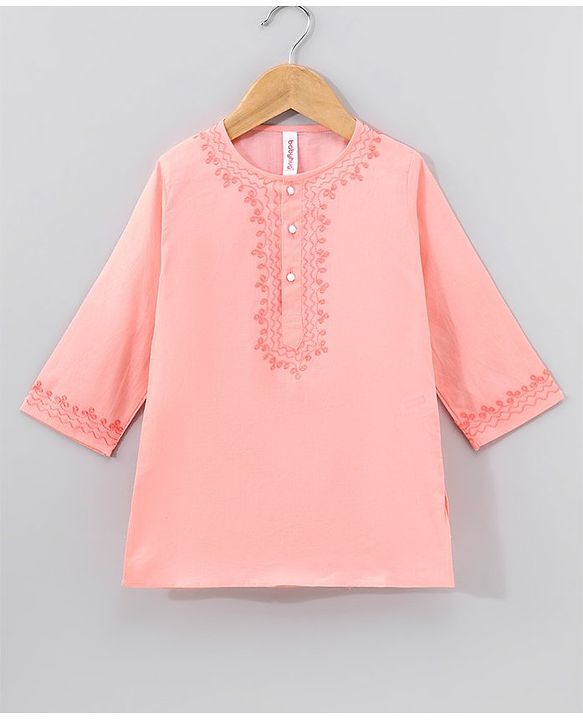 Babyhug Full Sleeves Kurta & Pyjama Set Embroidered - Peach