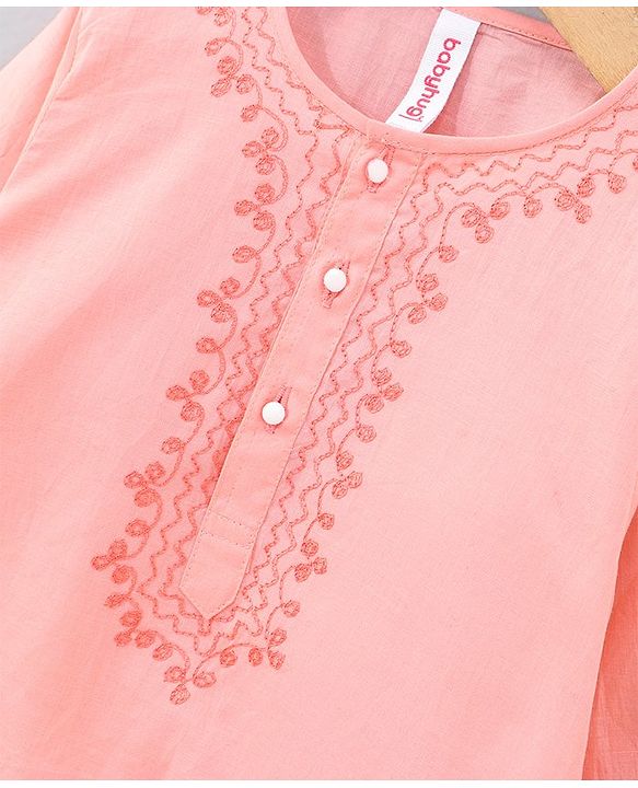 Babyhug Full Sleeves Kurta & Pyjama Set Embroidered - Peach