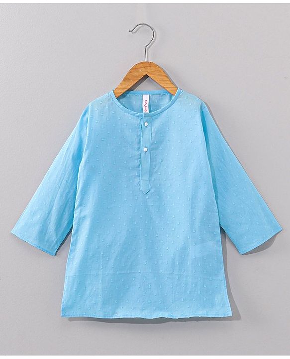 Babyhug Cotton Full Sleeves Kurta Pyjama Set Dobby Embroidered - Light Blue