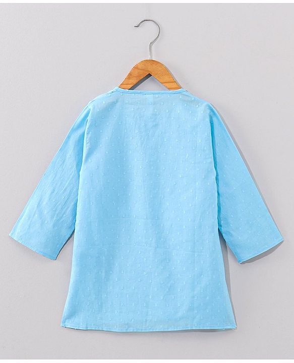 Babyhug Cotton Full Sleeves Kurta Pyjama Set Dobby Embroidered - Light Blue