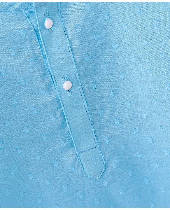 Babyhug Cotton Full Sleeves Kurta Pyjama Set Dobby Embroidered - Light Blue