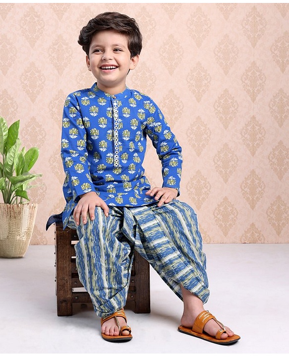 Babyhug Full Sleeves Kurta and Dhoti Set Floral Print - Blue
