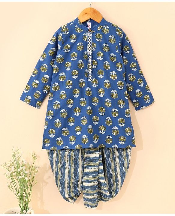 Babyhug Full Sleeves Kurta and Dhoti Set Floral Print - Blue