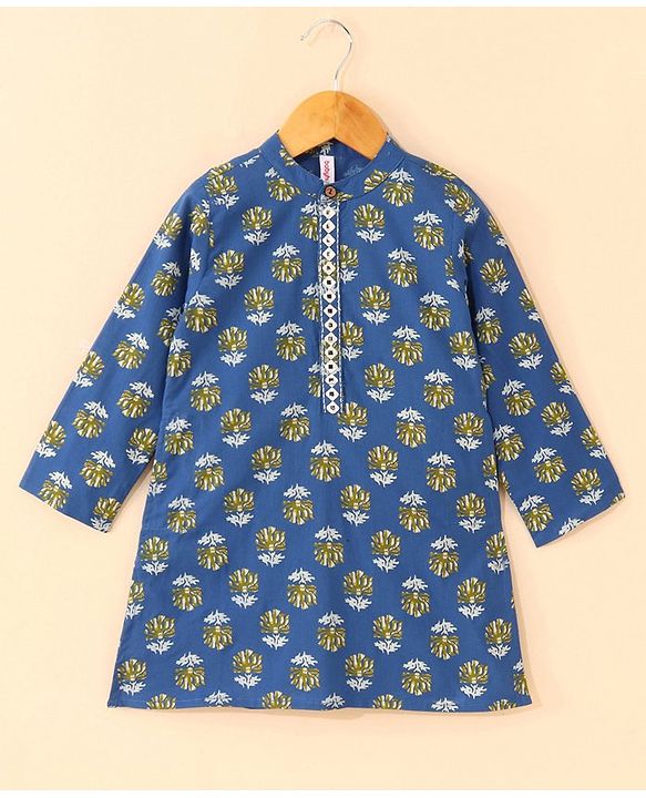 Babyhug Full Sleeves Kurta and Dhoti Set Floral Print - Blue