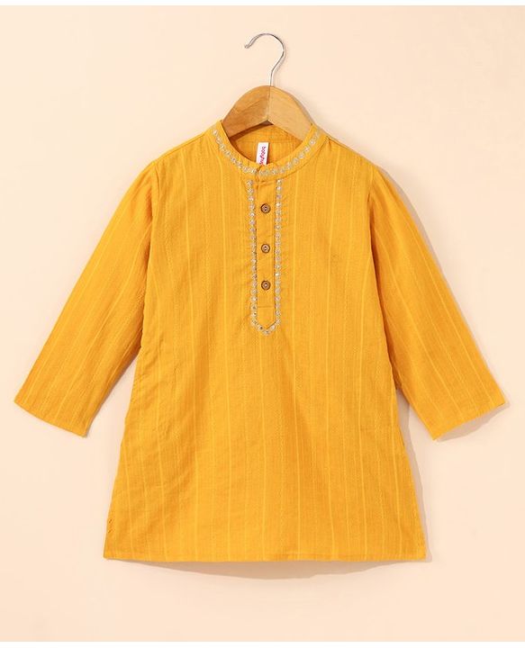 Babyhug Full Sleeves Solid Kurta and Dhoti Set - Mustard