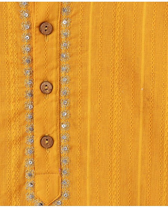 Babyhug Full Sleeves Solid Kurta and Dhoti Set - Mustard