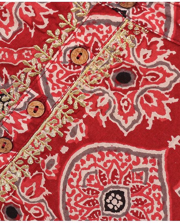 Babyhug Full Sleeves All Over Printed Kurta & Dhoti Set - Red