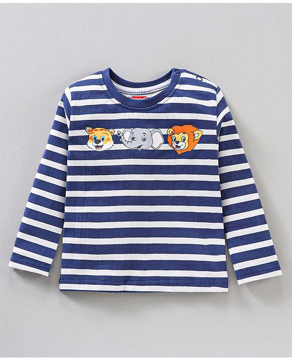 Babyhug Cotton Full Sleeves Tee Stripes & Wild Animals Print Pack of 3- Mullticolor