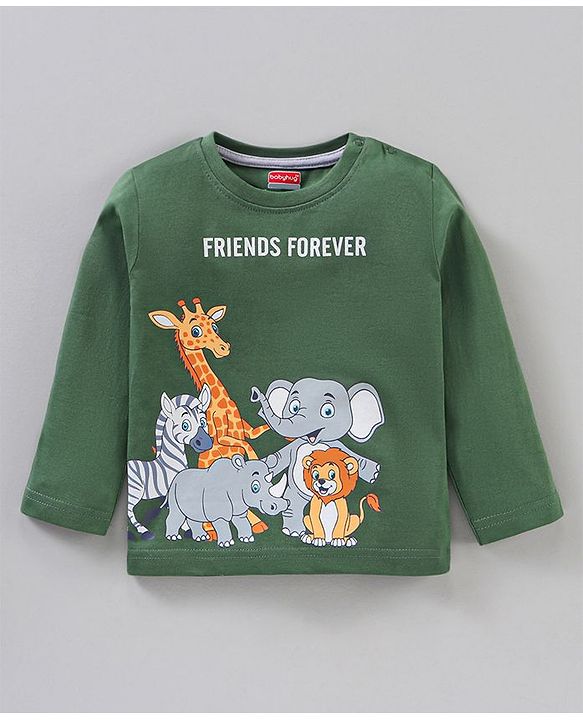Babyhug Cotton Full Sleeves Tee Stripes & Wild Animals Print Pack of 3- Mullticolor