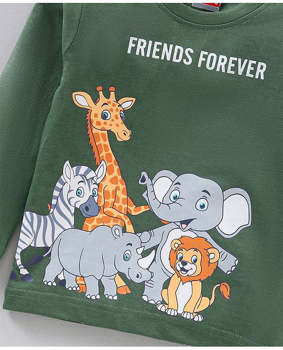 Babyhug Cotton Full Sleeves Tee Stripes & Wild Animals Print Pack of 3- Mullticolor