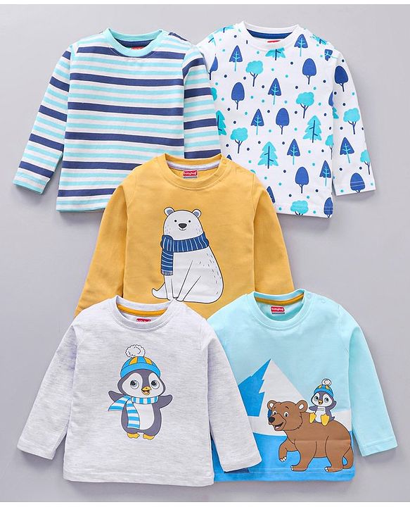 Babyhug Cotton Knit Full Sleeves Printed T-Shirts Pack of 5 -  Multicolour