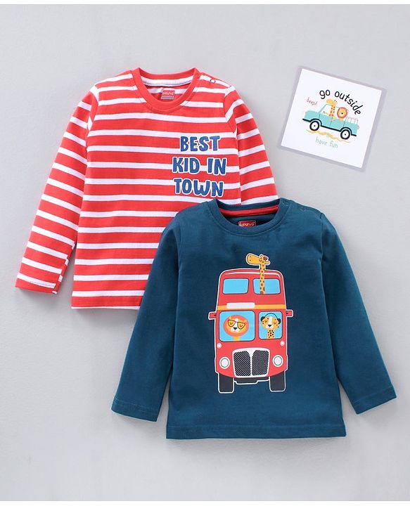 Babyhug Full Sleeves T-Shirts Text & Animals Print Pack Of 2 - Multicolor