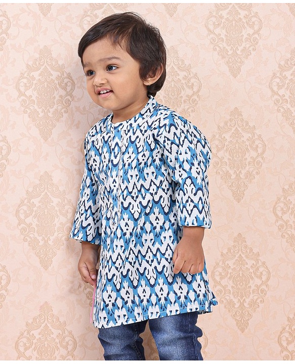 Babyhug Full Sleeves Cotton Kurta Printed- Indigo