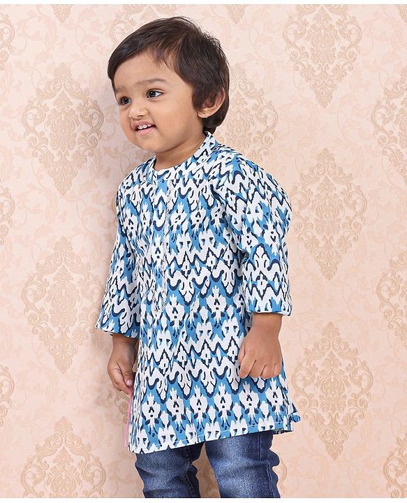 Babyhug Full Sleeves Cotton Kurta Printed- Indigo
